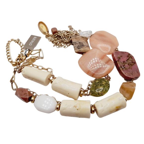 Chico’s NWT Chunky Beaded Gemstone Statement Necklace – 27” Boho Style - Picture 3 of 10